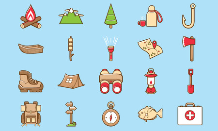 Cute and funny camping outdoor iconのイラスト素材