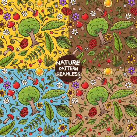 vector hand drawn nature isolated doodle in pattern seamless backgroundのイラスト素材