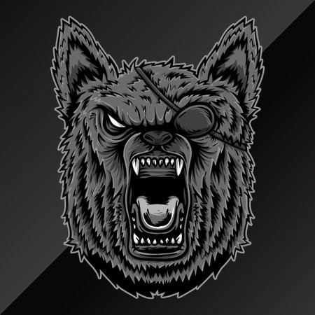 roaring dark wolf handdrawn illustrationのイラスト素材