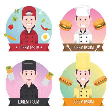 set of cook avatar profile, cooks uniform, cooks chefs, chefs isolated, cook people, professions jobのイラスト素材