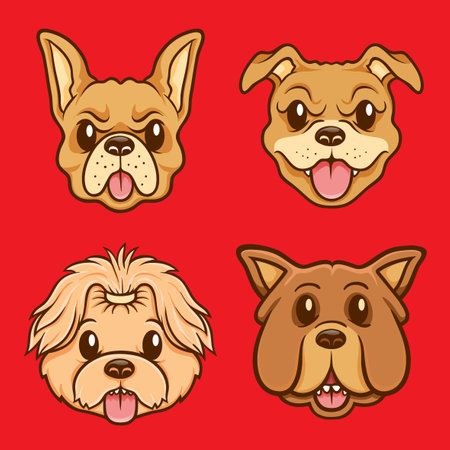 cute dog face character illustration setのイラスト素材