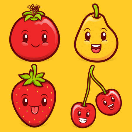kawaii fruits character illustration collectionのイラスト素材