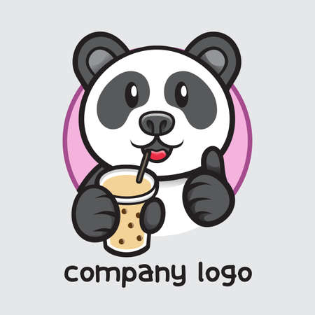 panda animal drink boba vector illustrationのイラスト素材