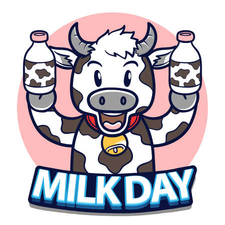 happy world milk day with cow holding milk bottle illustrationのイラスト素材