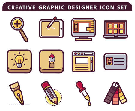 creative graphic design and illustrator icon setのイラスト素材