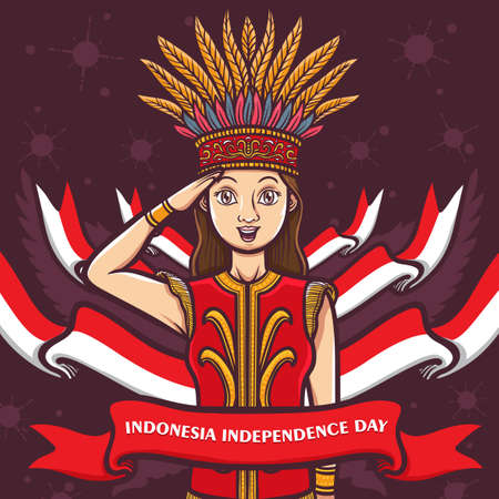 indonesian female girl greeting happy independence dayのイラスト素材
