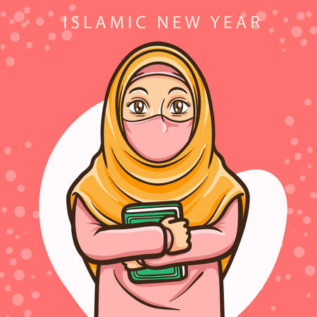 moslem girl greeting happy muharram islamic new yearのイラスト素材