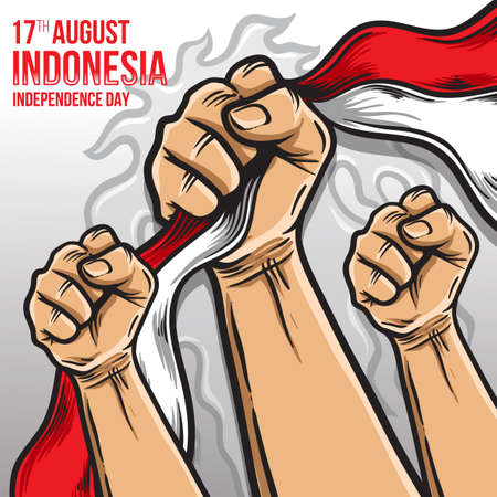 fist hand taking indonesia flag illustrationのイラスト素材