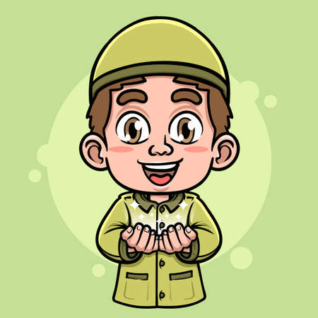 cute moslem boy doing praying illustrationのイラスト素材