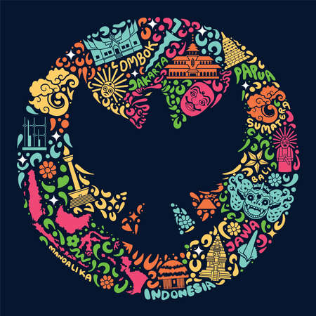 indonesian icon with garuda sillhoutte illustrationのイラスト素材