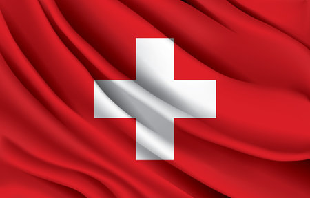 switzerland national flag waving realistic vector illustrationのイラスト素材