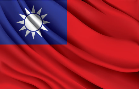 taiwan national flag waving realistic vector illustrationのイラスト素材