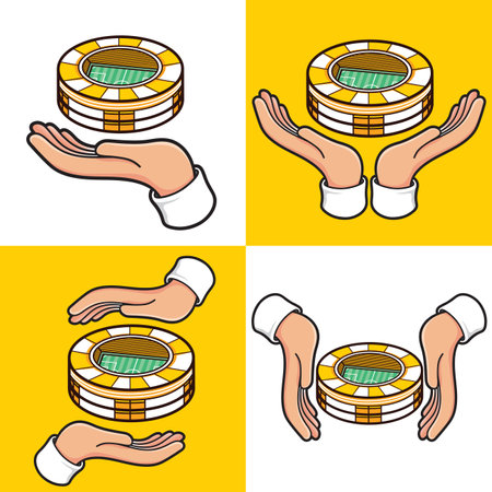 hands with football stadium set sport symbolのイラスト素材