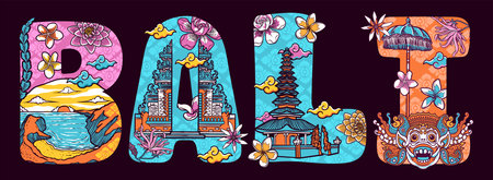 Bali. Colorful vector illustration of the word Bali.のイラスト素材
