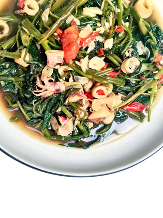 Indonesian Stir-Fried Water Spinach with Chili and Garlicの写真素材