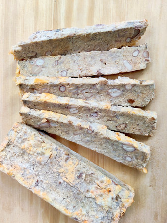 Delicious Hand-Crafted Oncom and Nut Slices, A Popular Traditional Street Food of West Java.