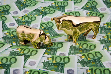 European money and bull and bearの写真素材