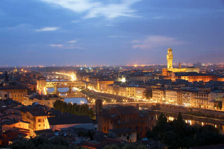 Italy, Florence, Tuscany, night viewの写真素材