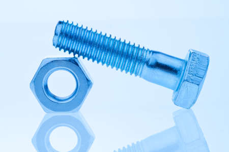 Closeup of nut and bolt. Horizontally framed shot.の写真素材
