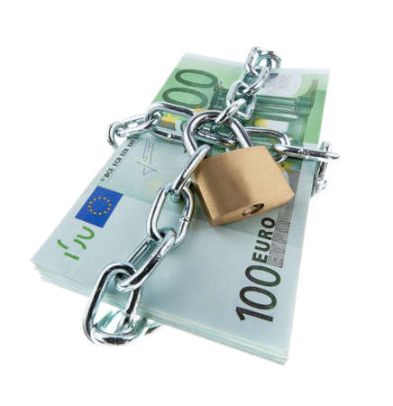 European currency with chain and lock. Square format.の写真素材