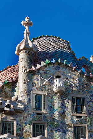 Detail of Casa Batllo, Barcelona, Spain, Europe. Vertically framed shot.の写真素材