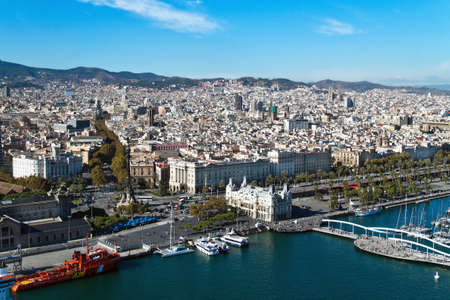 Cityscape of Rambla del Mar, Barcelona, Catalonia, Spain, Europe. Horizontally framed shot.の写真素材