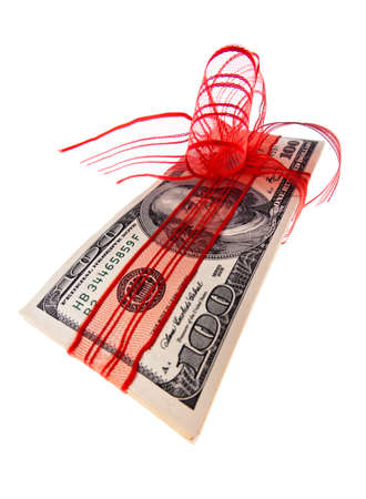 U.S. dollars cash receipts for a gift. Money as a gift.の写真素材