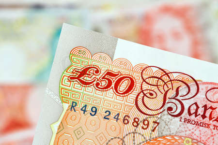 British pound notes. British pounds. Banknotes of the British currency.の写真素材