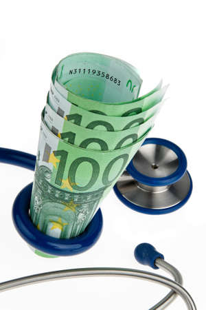 Symbol for health costs with ? and stethoscopeの写真素材