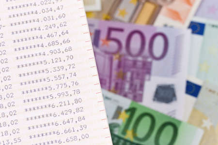 Many Euro bank notes with bleu. Save Image.の写真素材