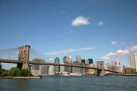 USA, New York, City View, Brooklyn Bridgeの写真素材