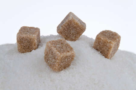 White and brown sugar. Unhealthy diet with carbohydratesの写真素材