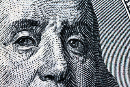 Detail of American dollar bills. Franklin