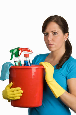 Young housewife in her apartment clean.の写真素材