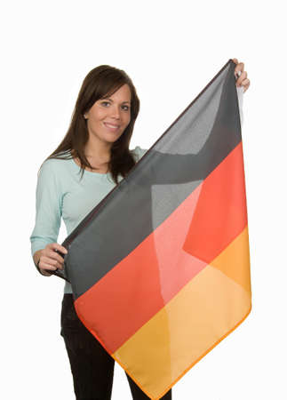 Young woman with a German flag. Flag of Germany.の写真素材