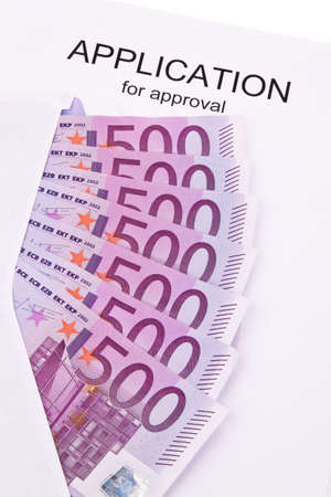Many Euro notes and application (English)の写真素材