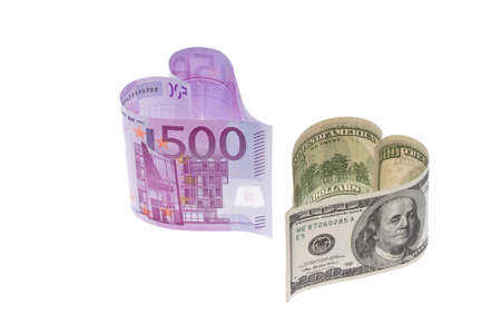 Dollar and Euro notes. Symbol differences Euro Dollarの写真素材