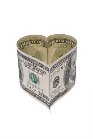 A $ 100 bill in heart shapeの写真素材