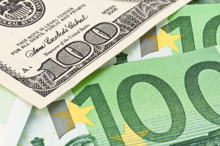 Dollar and Euro notes. Symbol differences Euro Dollarの写真素材