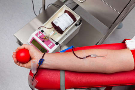 In a laboratory blood is taken during blood donations.の写真素材