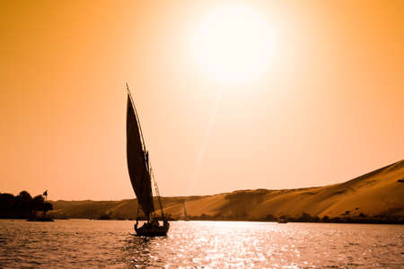 A felucca in Aswan, Egyptの写真素材