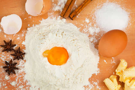 Ingredients to bake Christmas cookies. Baking cookies during Advent.の写真素材