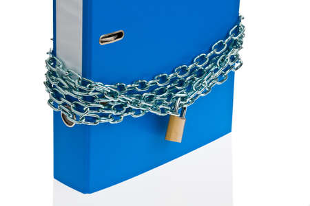 A file folder with chain and padlock closed. Privacy and data security.の写真素材