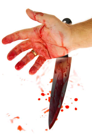 A knife smeared with blood. A murder weapon. Representative photo crimeの写真素材