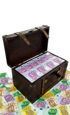 A large chest with Euro banknotes. Financial crisis, crisis, debt.の写真素材