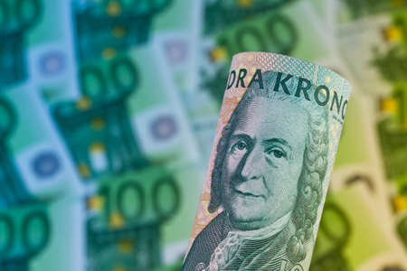 Swedish krona, the currency of Sweden. European and Euro banknotesの写真素材