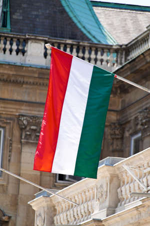 The Hungarian national flag in its red-white greenの写真素材