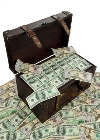 A large chest with dollar bills. Financial crisis, crisis, debt.の写真素材