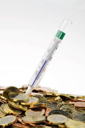 Euro money and fever thermometers. And economic crisis in Europe.の写真素材
