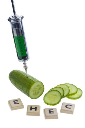 A cucumber as a symbol of EHEC diseaseの写真素材